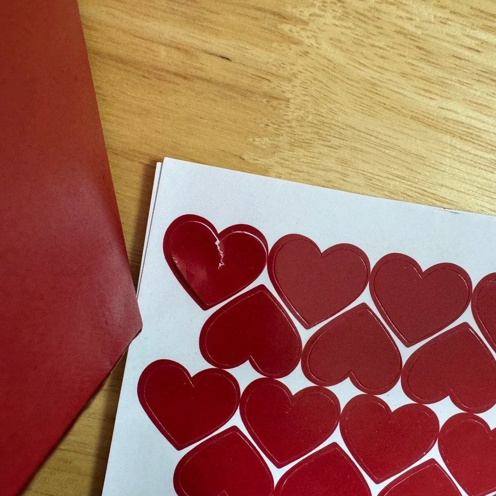 Red Heart Gift Box Set with 60 Mini Envelopes Cards Stickers and Gold Ribbon Bow